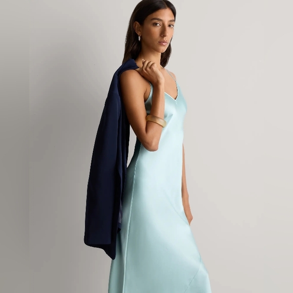 Quince 100% Silk Slip Dress. Aqua Blue. Medium. Washable. Perfect Condition. - Picture 13 of 17